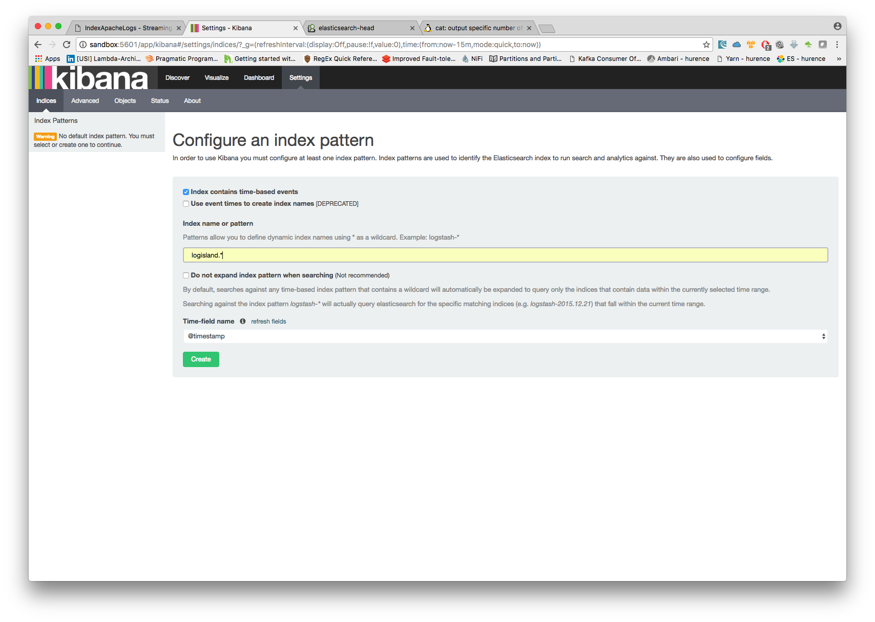 kibana configure index